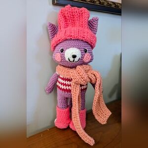 Handmade Crochet Valentines Kitty Cat With Accessories Perfect For Gift!